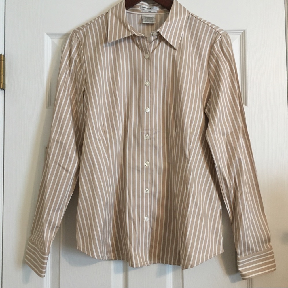 Van Heusen Studio Fitted Stretch Beige & White Striped button down shirt